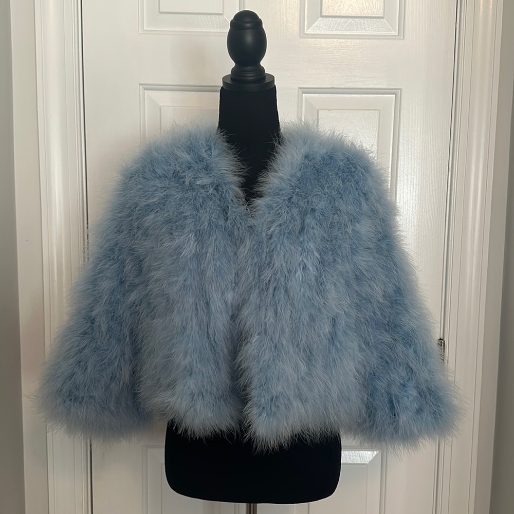 BLUE FEATHER BOLERO / SHAW / JACKET GENUINE FEATHERS